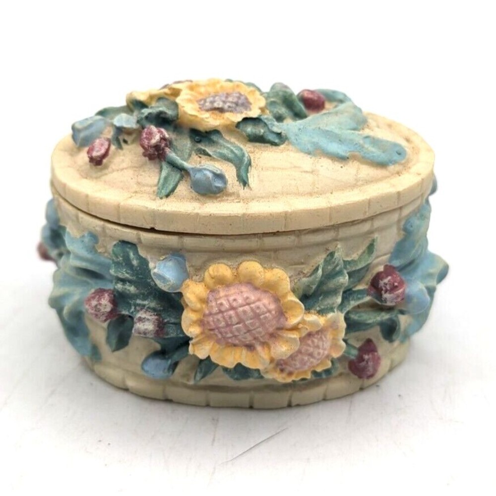 Sunflower Floral Flower Trinket Jewelry Box 3D w/ lid Vintage